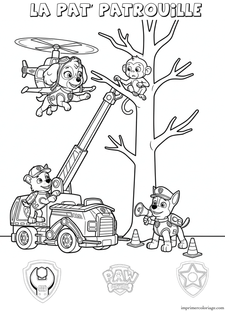 Coloriage la pat patrouille sauvetage singe - dessin gratuit &agrave; imprimer