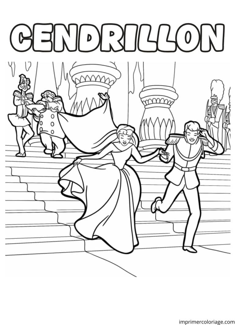 cendrillon qui s'&eacute;chappe avec le prince - dessin gratuit &agrave; imprimer