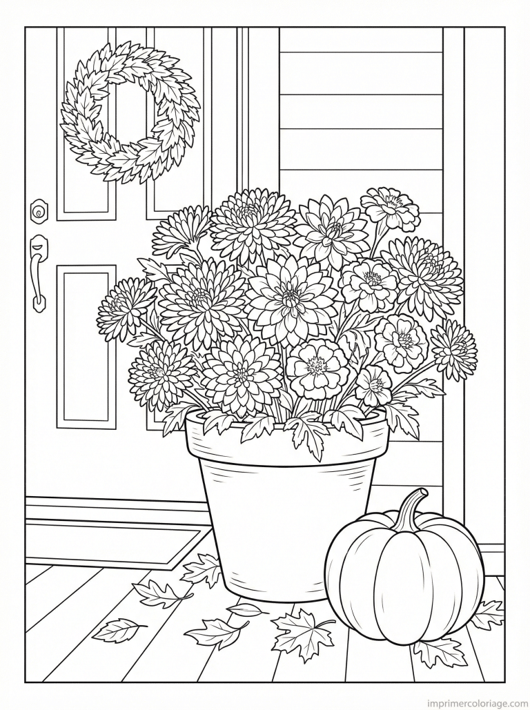 coloriage bouquet automne pot citrouille - dessin gratuit &agrave; imprimer