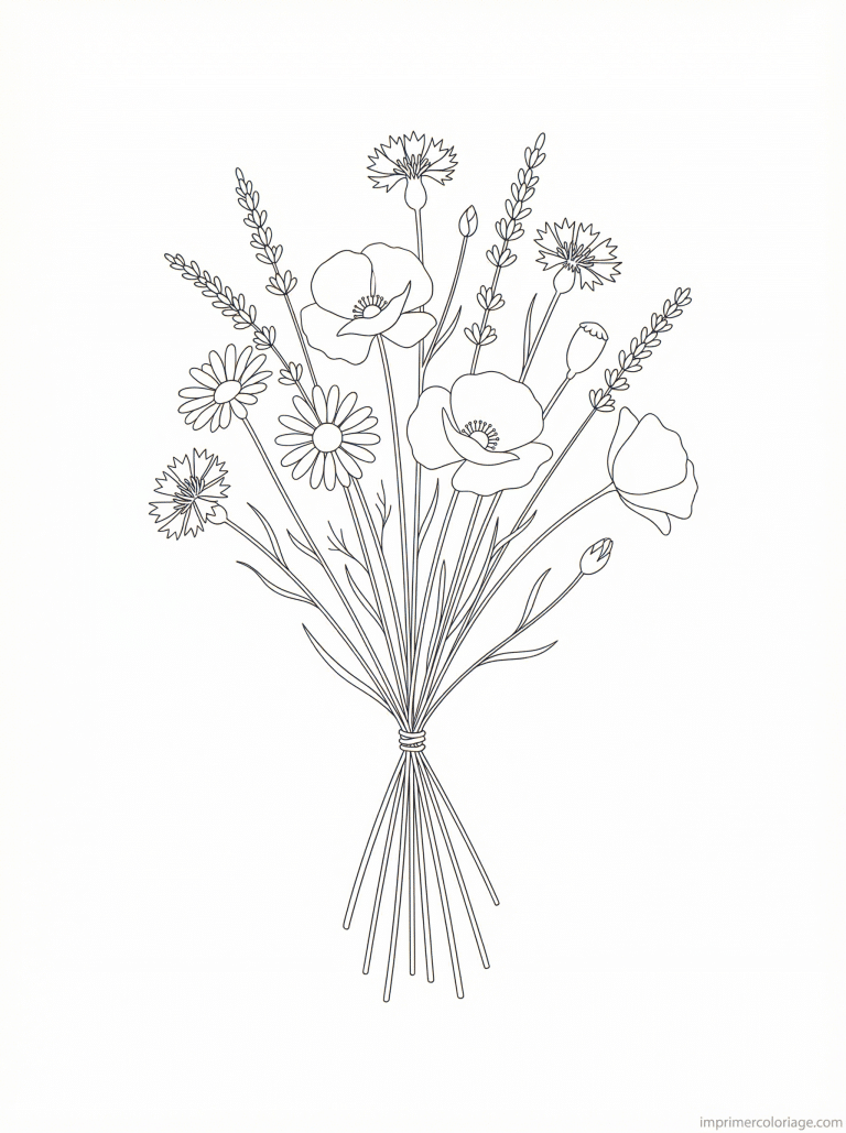 coloriage bouquet champetre coquelicots - dessin gratuit &agrave; imprimer