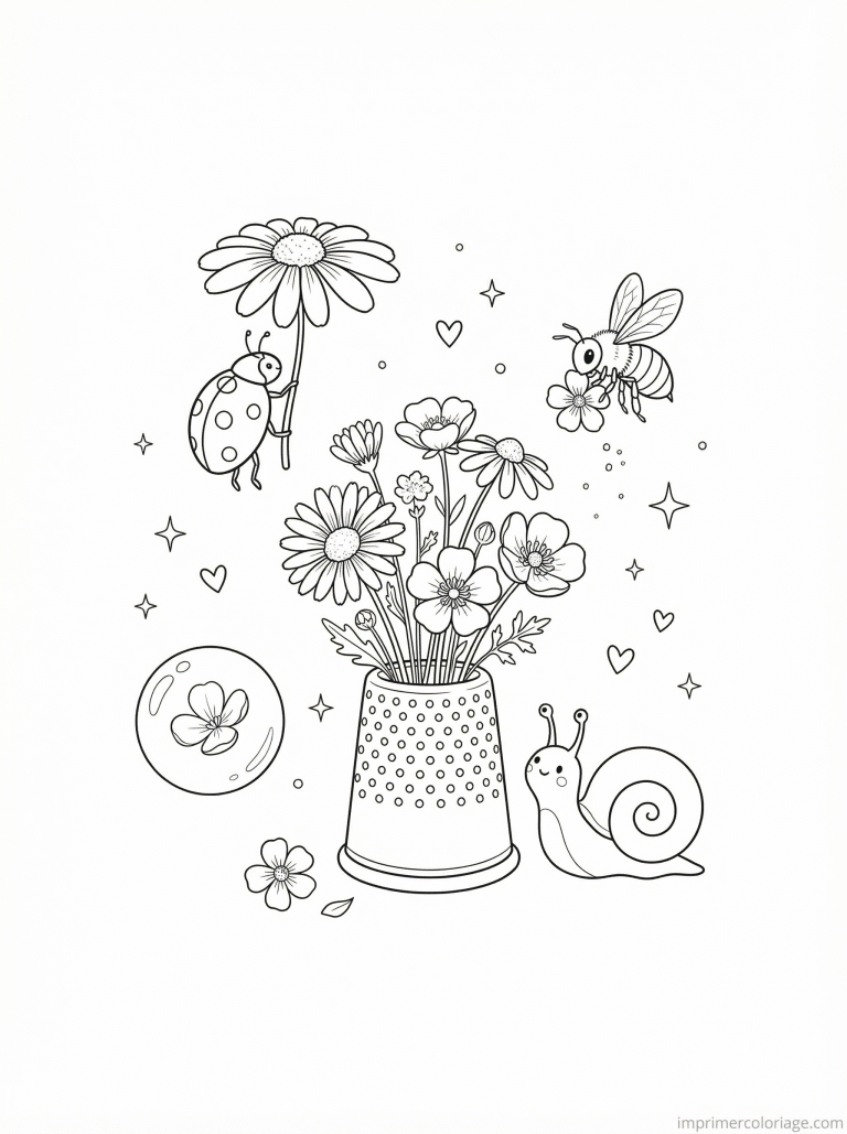 coloriage bouquet cute miniature coccinelle - dessin gratuit &agrave; imprimer
