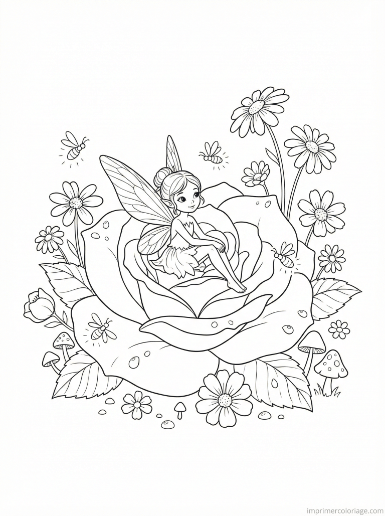 coloriage bouquet fee rose lucioles - dessin gratuit &agrave; imprimer