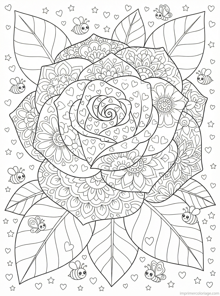 coloriage bouquet kawaii rose mandala - dessin gratuit &agrave; imprimer