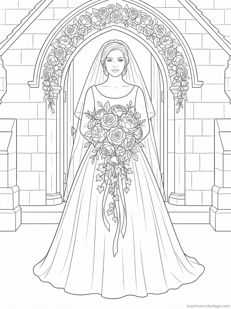 coloriage bouquet mariage mariee roses - dessin gratuit &agrave; imprimer