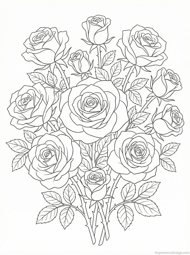 coloriage bouquet roses simple - dessin gratuit &agrave; imprimer