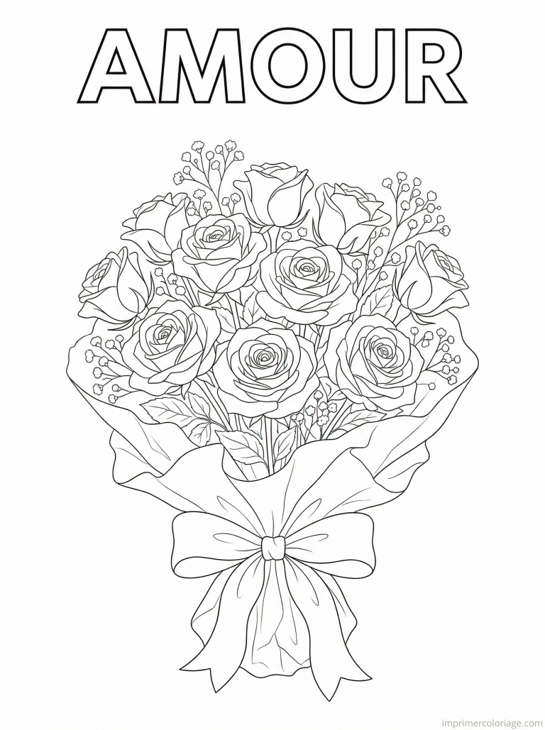 coloriage bouquet titre amour roses - dessin gratuit &agrave; imprimer