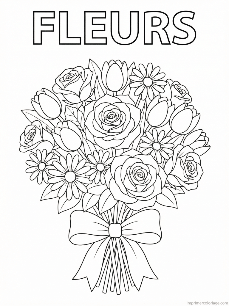 coloriage bouquet titre fleurs roses - dessin gratuit &agrave; imprimer