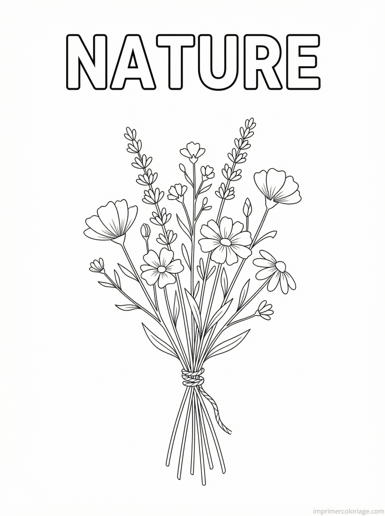 coloriage bouquet titre nature lavande - dessin gratuit &agrave; imprimer