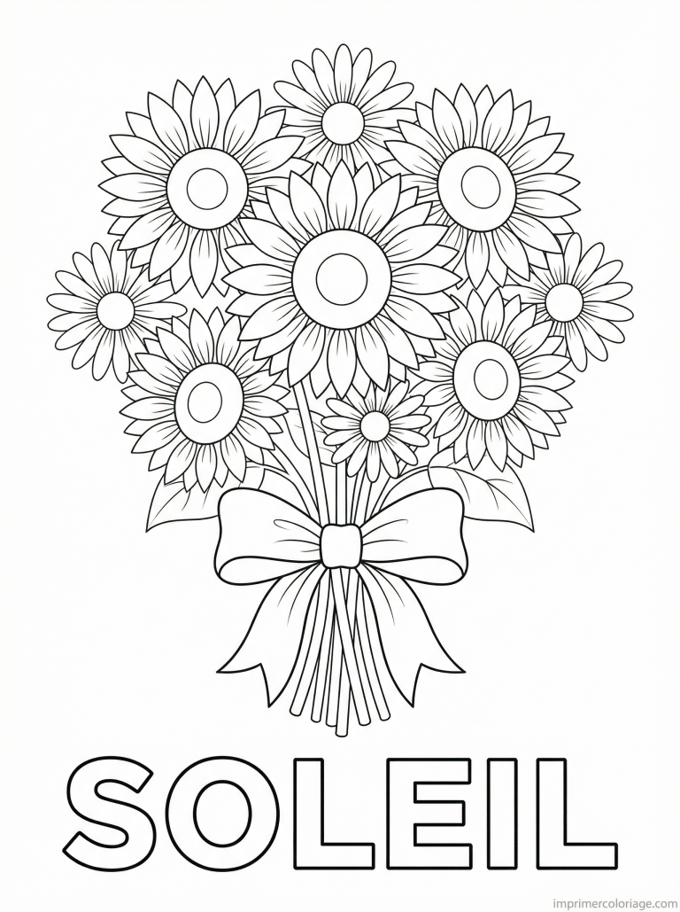 coloriage bouquet titre soleil tournesols - dessin gratuit &agrave; imprimer