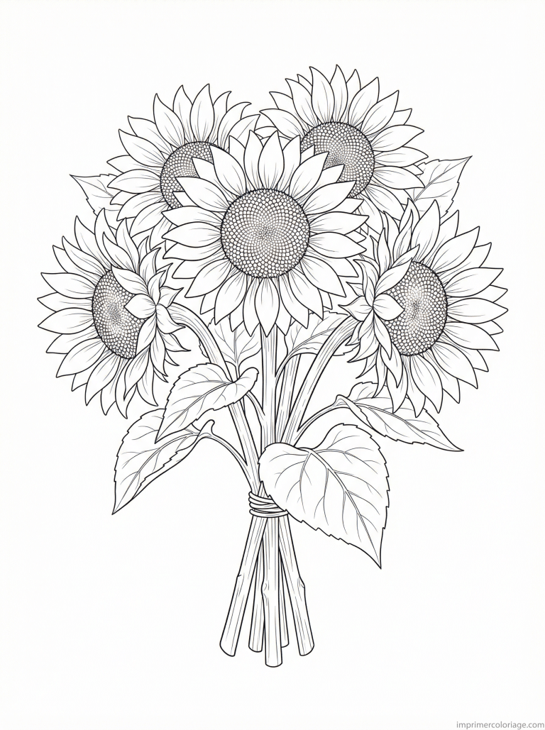 coloriage bouquet tournesols simple - dessin gratuit &agrave; imprimer