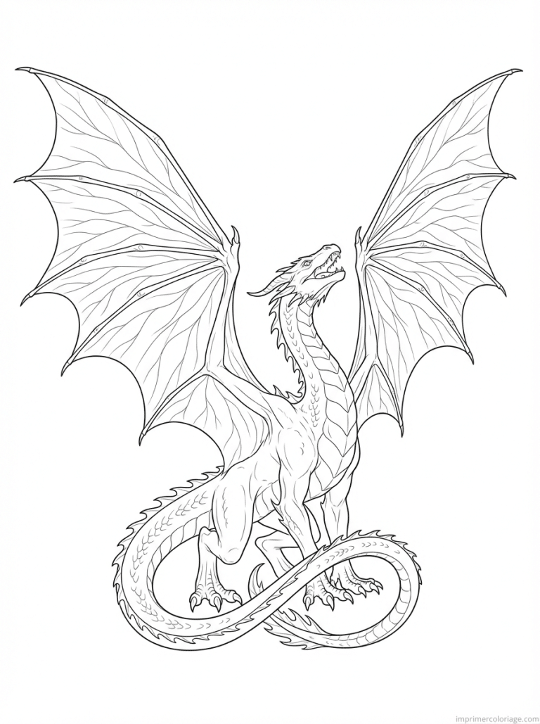 coloriage dragon ailes deployees - dessin gratuit &agrave; imprimer
