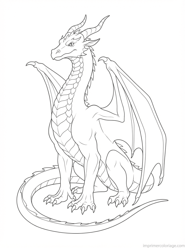 coloriage dragon assis majesteux - dessin gratuit &agrave; imprimer