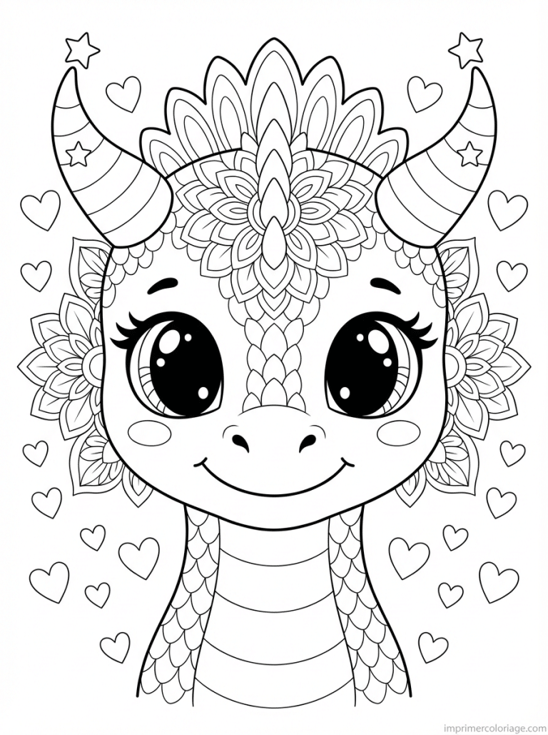 coloriage dragon kawaii visage mandala - dessin gratuit &agrave; imprimer