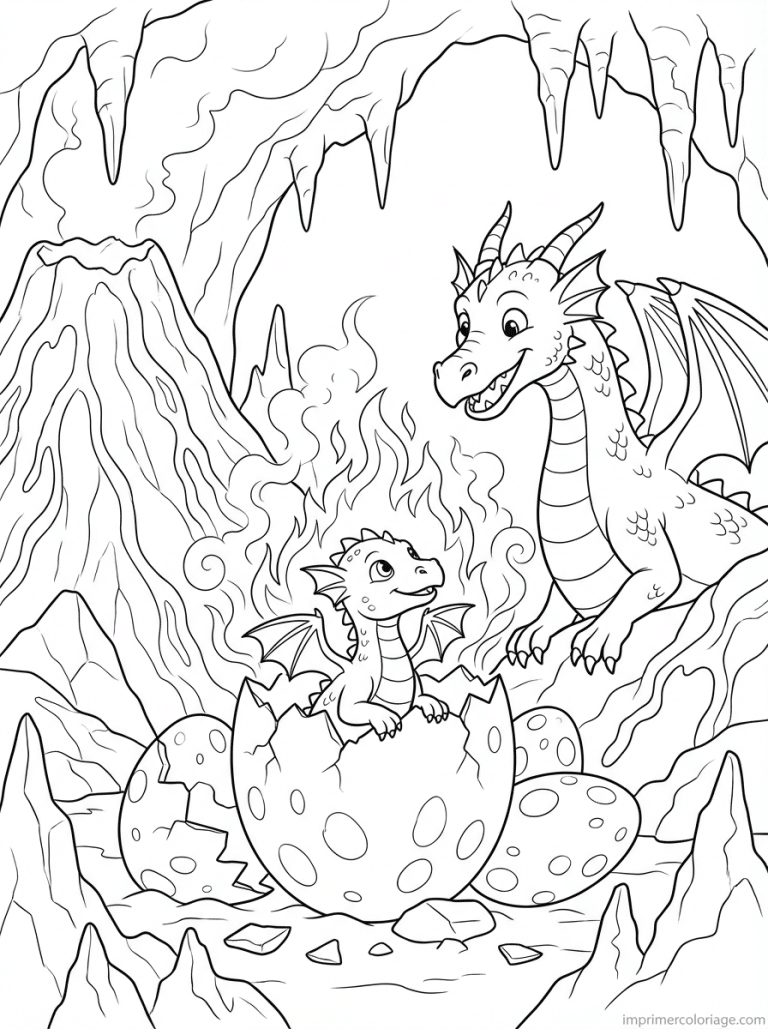 coloriage dragon naissance volcan oeufs - dessin gratuit &agrave; imprimer