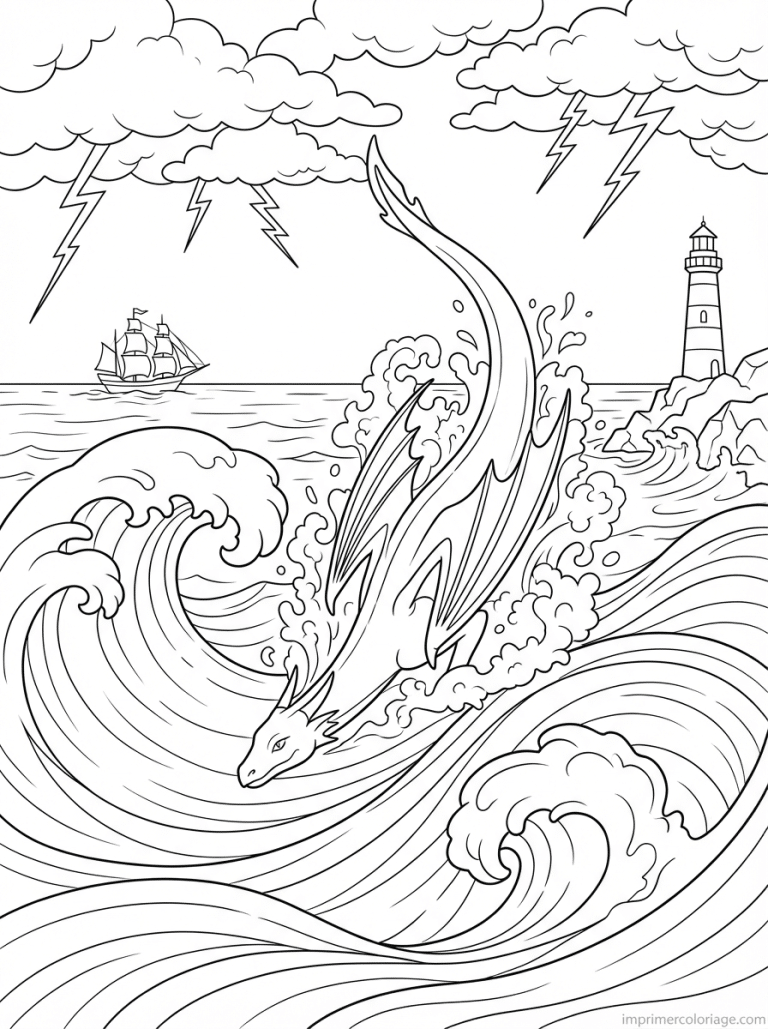 coloriage dragon ocean tempete bateau - dessin gratuit &agrave; imprimer