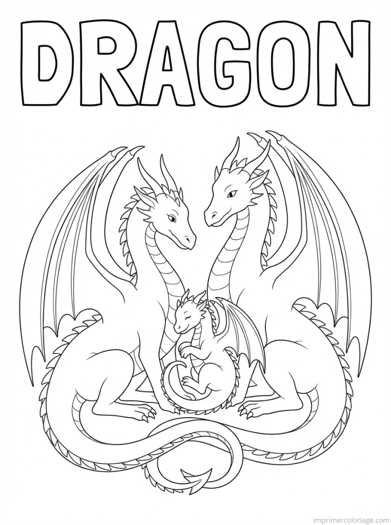 coloriage dragon titre famille - dessin gratuit &agrave; imprimer