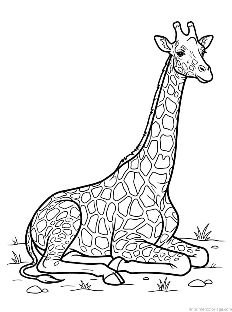 coloriage girafe allongee sol - dessin gratuit &agrave; imprimer