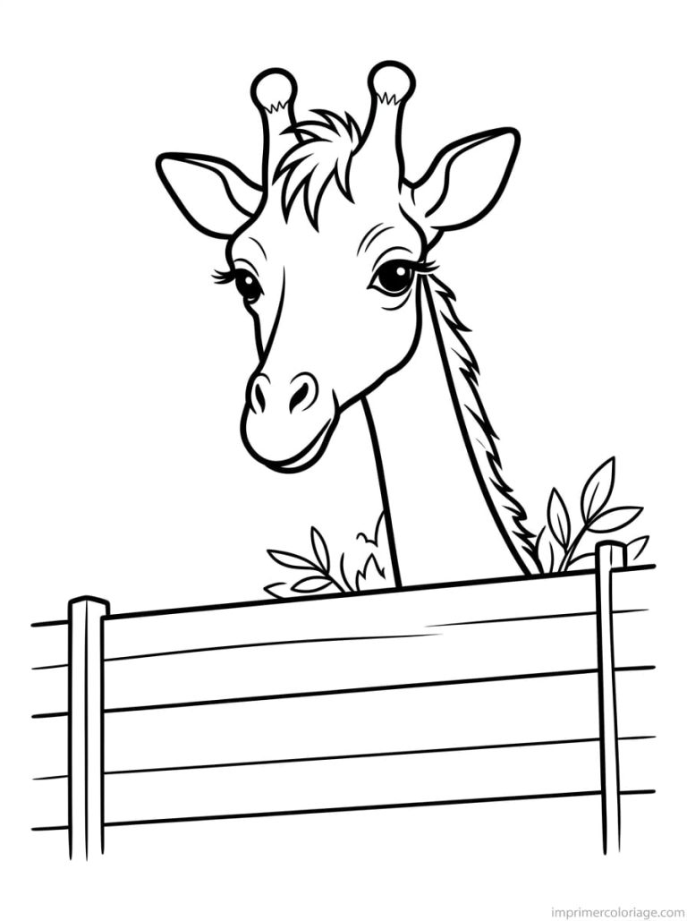 coloriage girafe depasse cloture - dessin gratuit &agrave; imprimer