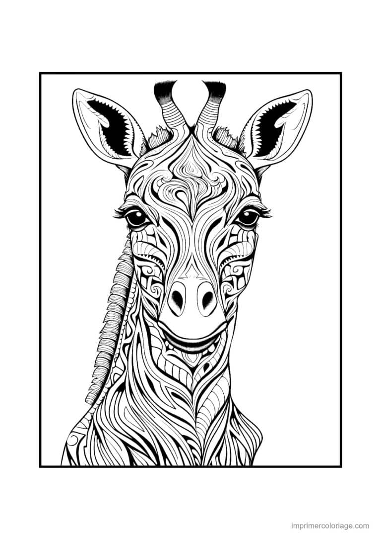 coloriage girafe mandala 05 - dessin gratuit &agrave; imprimer
