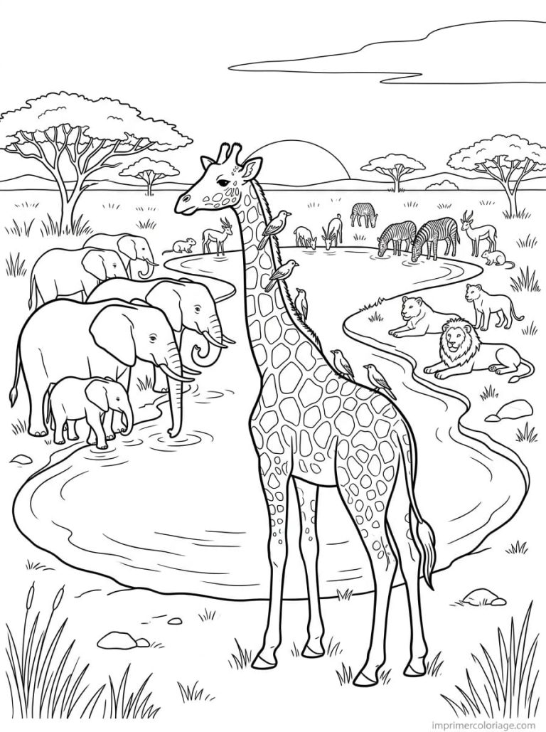 coloriage girafe point eau elephants - dessin gratuit &agrave; imprimer