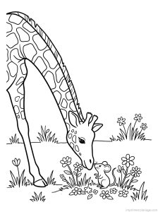 coloriage girafe souris amitie contraste - dessin gratuit à imprimer