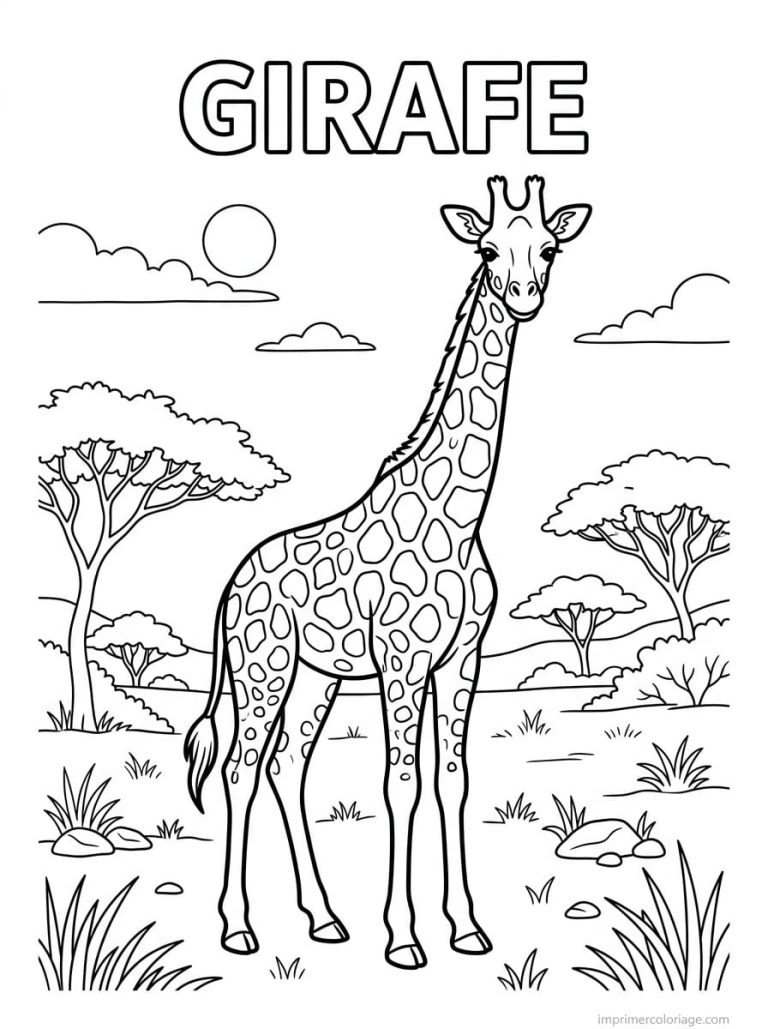 coloriage girafe titre haut - dessin gratuit &agrave; imprimer