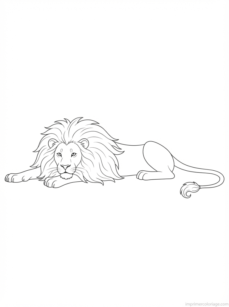 coloriage lion allonge pattes - dessin gratuit &agrave; imprimer