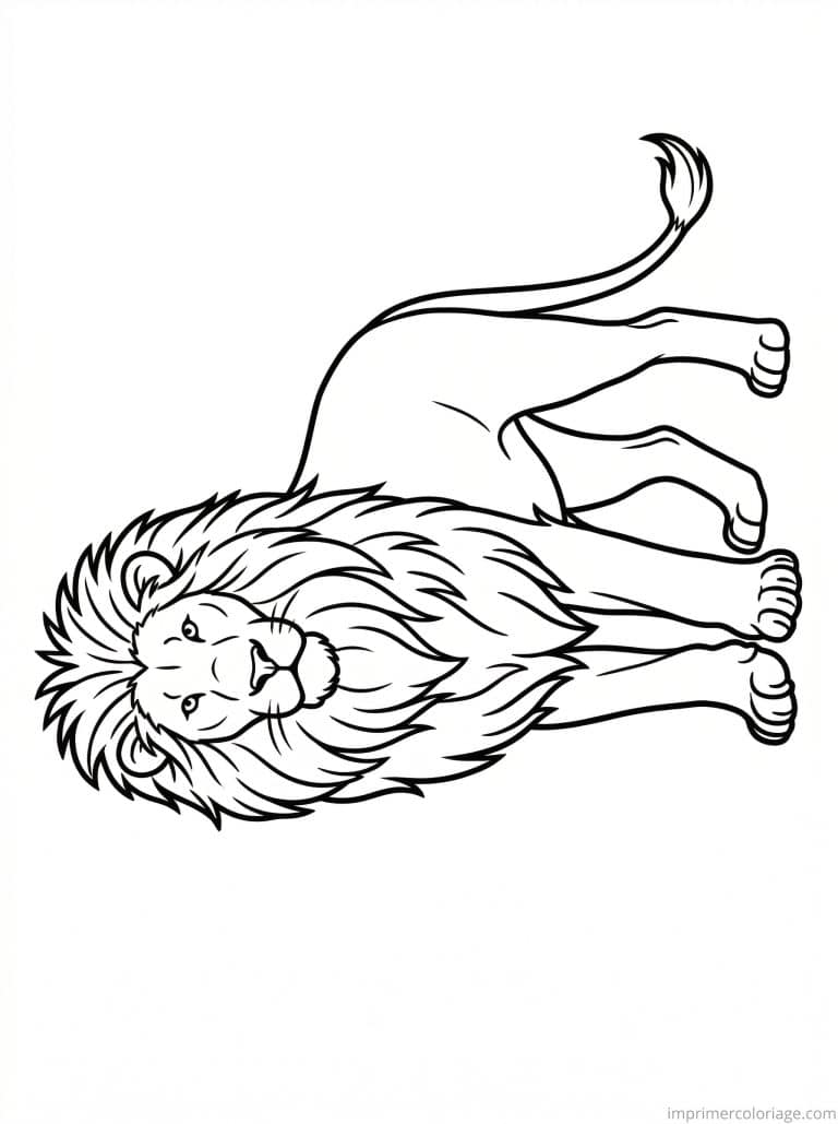 coloriage lion allonge repos - dessin gratuit &agrave; imprimer