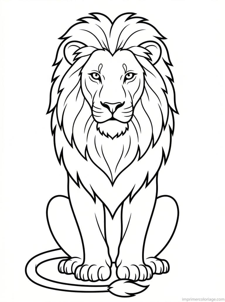 coloriage lion assis criniere - dessin gratuit &agrave; imprimer