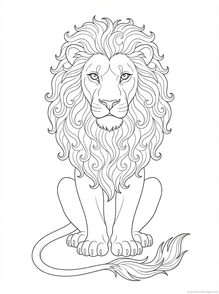 coloriage lion assis majestueux - dessin gratuit &agrave; imprimer
