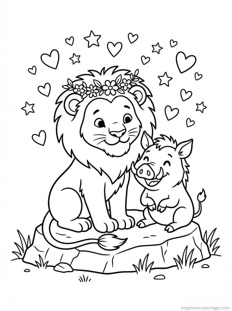 coloriage lion cute couronne phacoch&egrave;re - dessin gratuit &agrave; imprimer