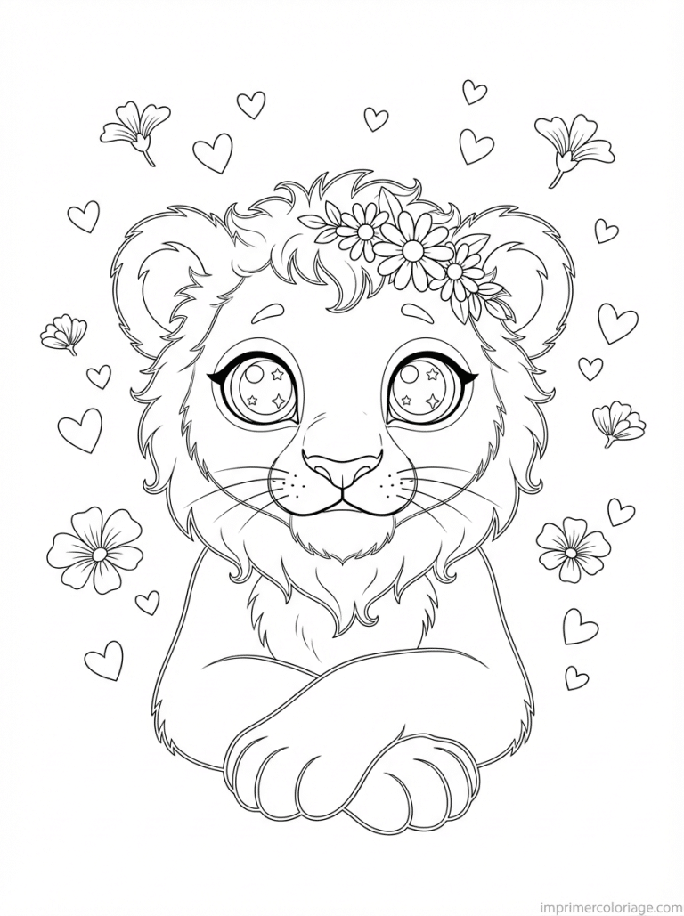 coloriage lion cute lionceau couronne - dessin gratuit &agrave; imprimer