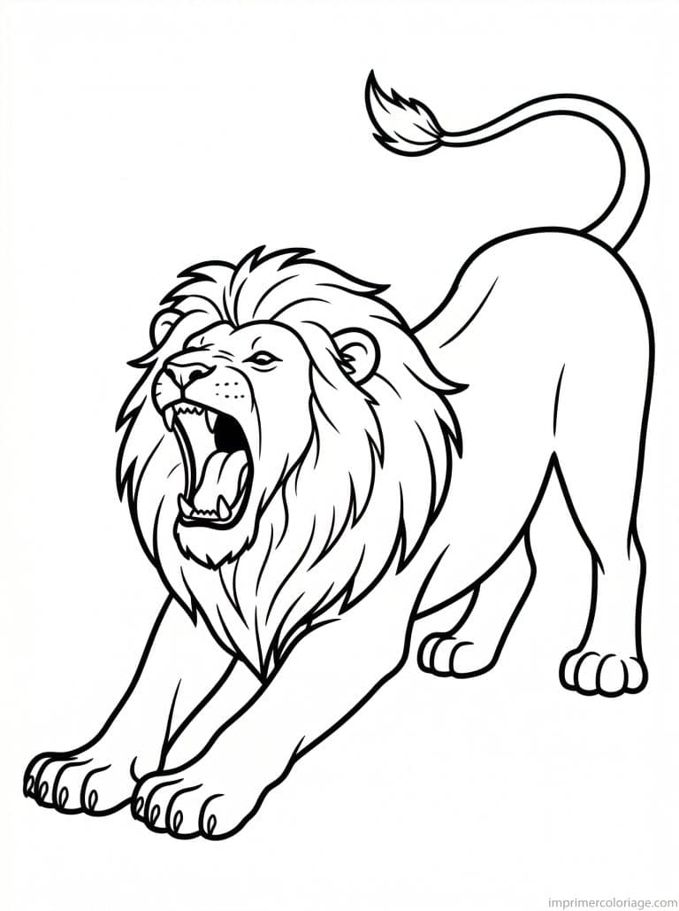 coloriage lion etire baillement - dessin gratuit &agrave; imprimer