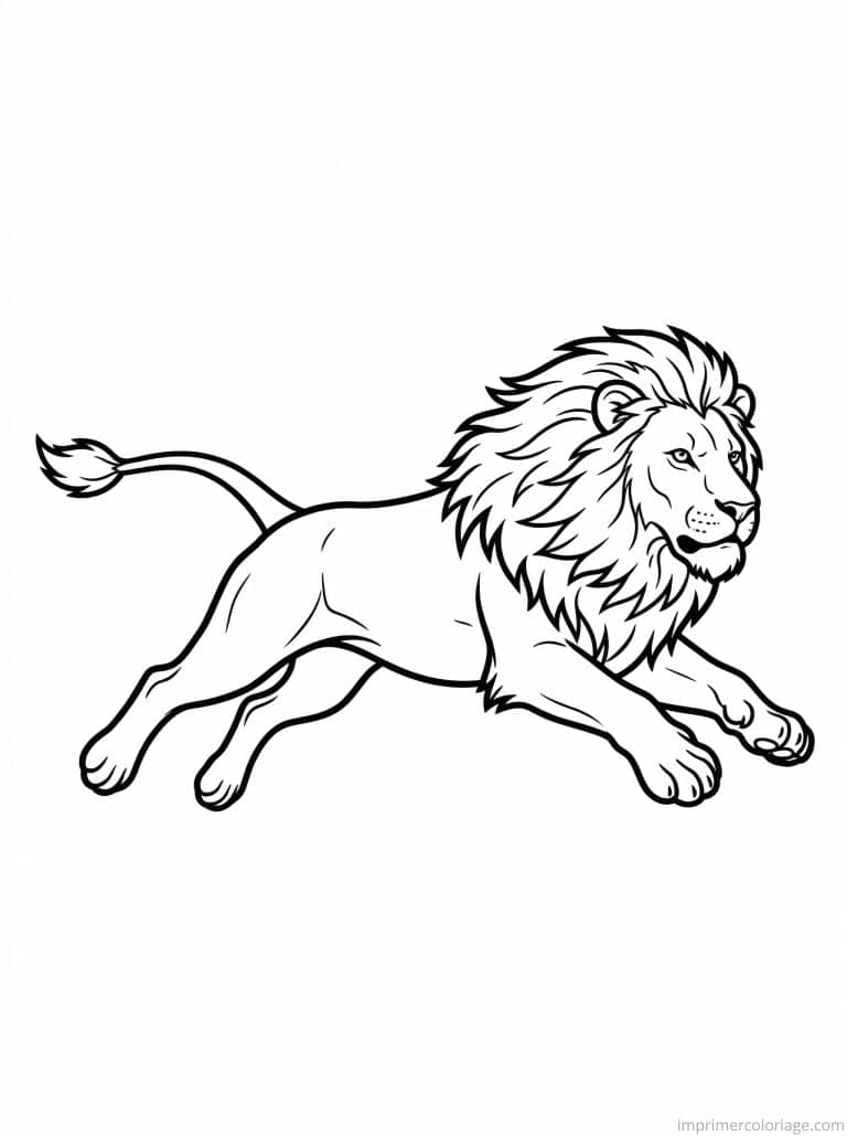 coloriage lion galop criniere - dessin gratuit &agrave; imprimer