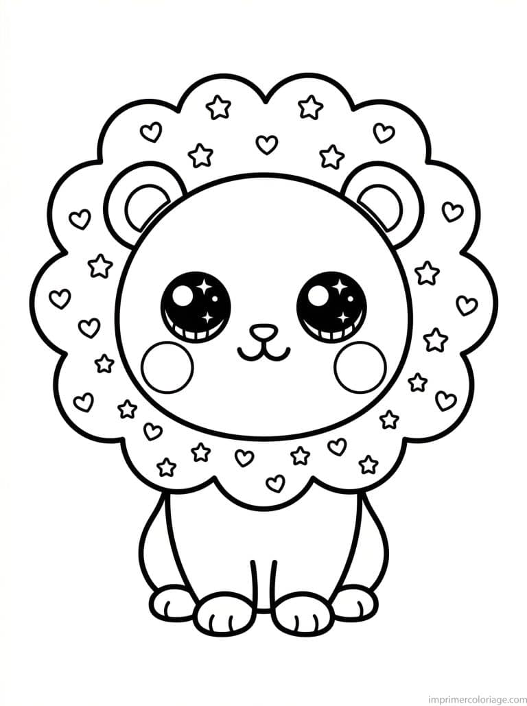 coloriage lion kawaii criniere etoiles - dessin gratuit &agrave; imprimer