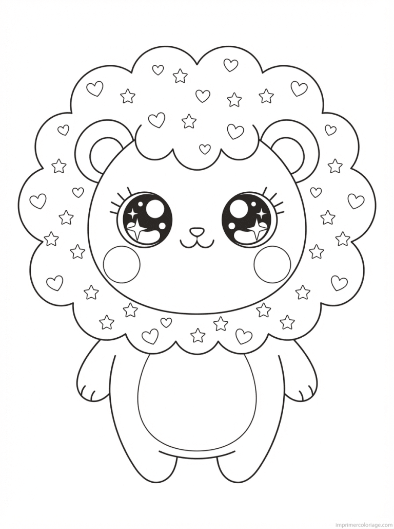 coloriage lion kawaii criniere etoiles - dessin gratuit &agrave; imprimer