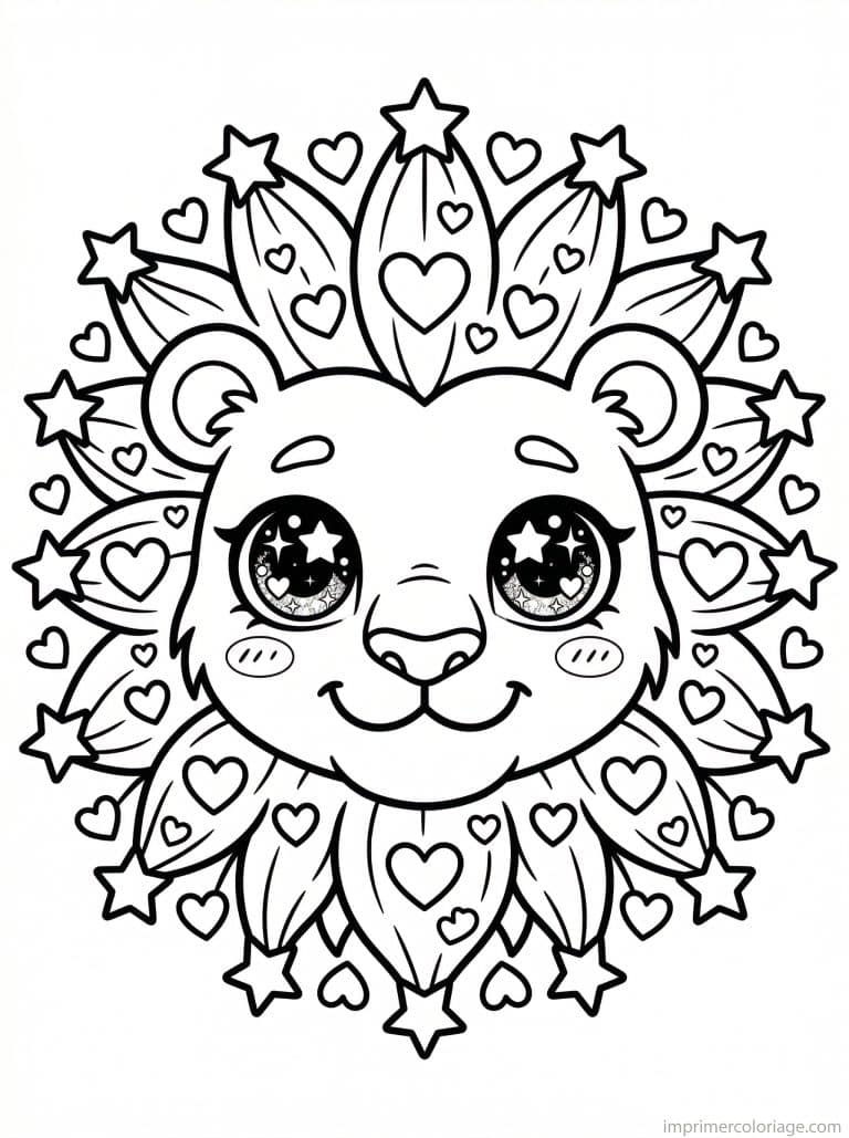 coloriage lion kawaii visage criniere - dessin gratuit &agrave; imprimer