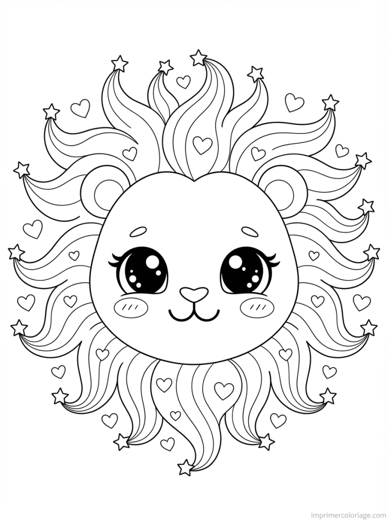 coloriage lion kawaii visage criniere - dessin gratuit &agrave; imprimer