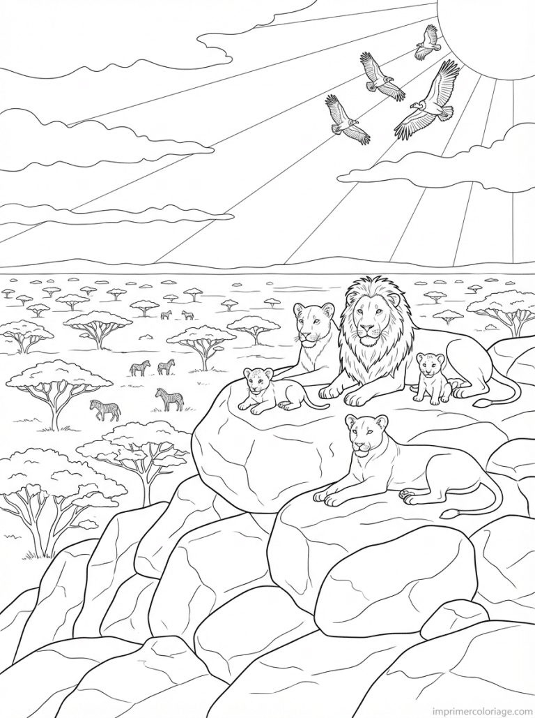 coloriage lion kopje savane coucher - dessin gratuit &agrave; imprimer