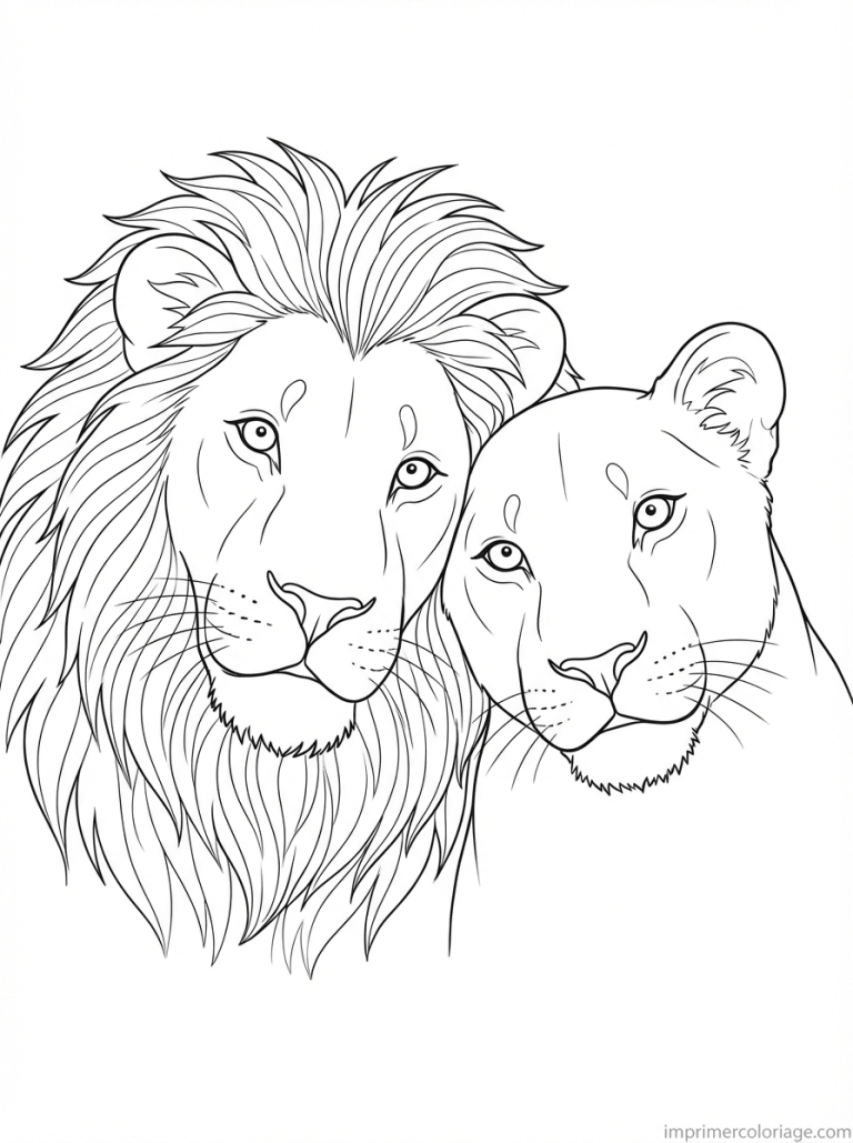 coloriage lion lionne tendresse - dessin gratuit &agrave; imprimer