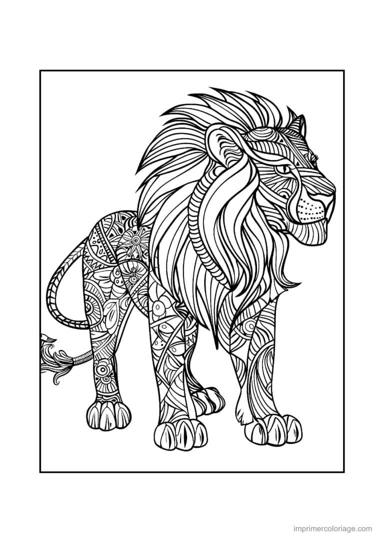 coloriage lion mandala 12 - dessin gratuit &agrave; imprimer