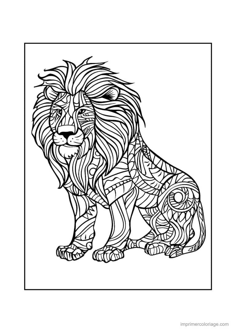 coloriage lion mandala 14 - dessin gratuit &agrave; imprimer