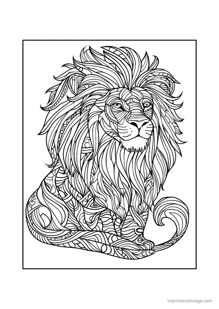 coloriage lion mandala 33 - dessin gratuit &agrave; imprimer