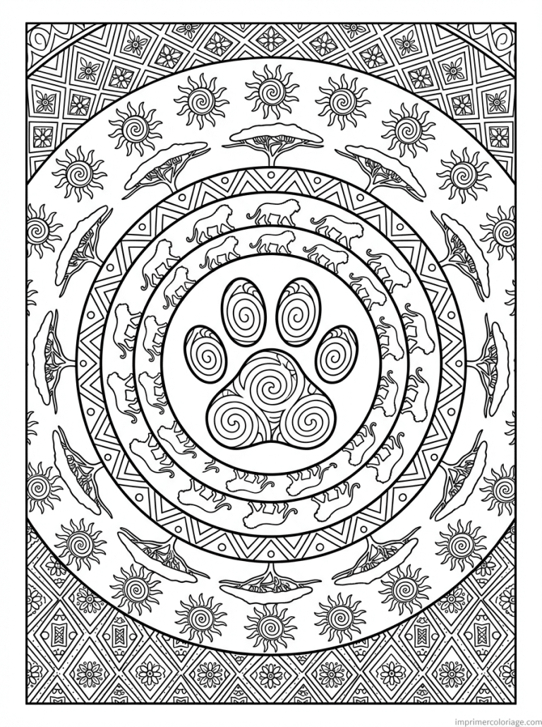 coloriage lion mandala patte savane - dessin gratuit &agrave; imprimer
