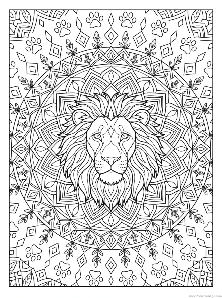 coloriage lion mandala visage criniere - dessin gratuit &agrave; imprimer