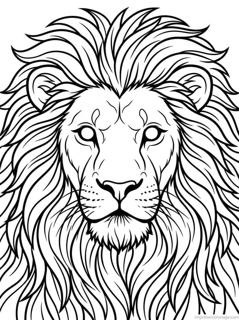 coloriage lion portrait criniere - dessin gratuit &agrave; imprimer