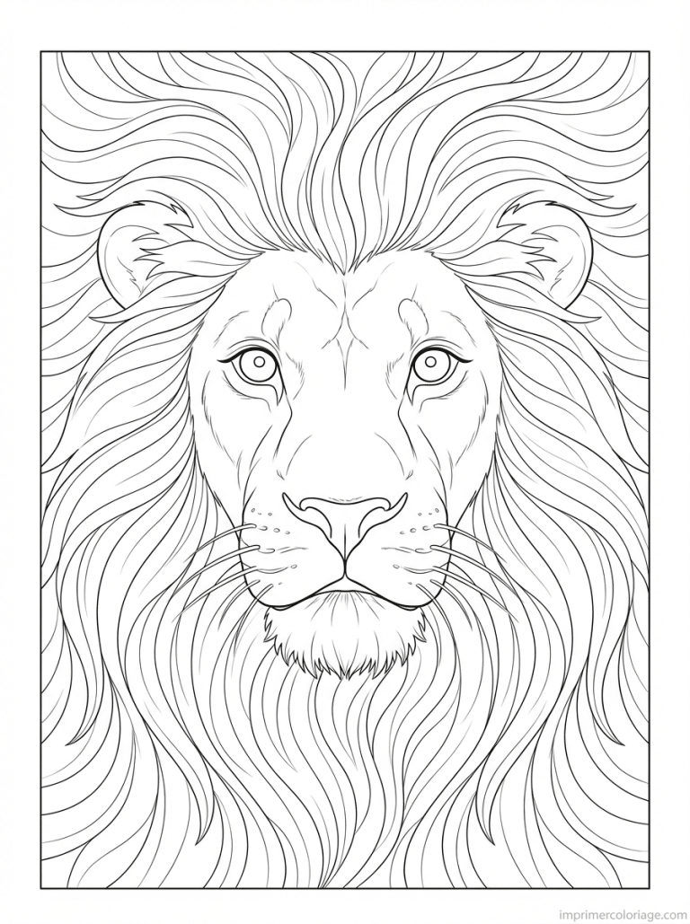 coloriage lion portrait criniere - dessin gratuit &agrave; imprimer