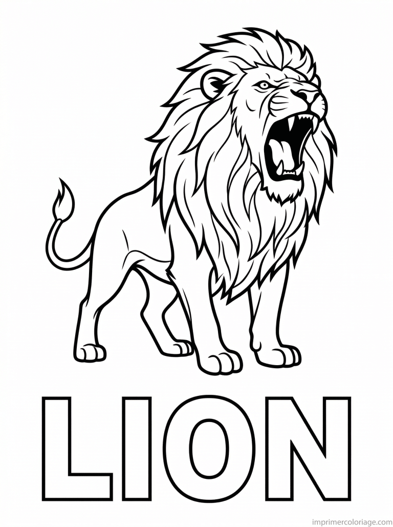coloriage lion titre bas - dessin gratuit &agrave; imprimer