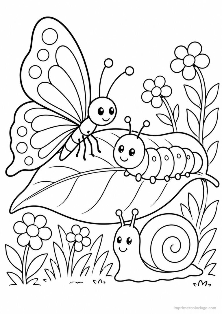 coloriage papillon animaux chenille escargot feuille - dessin gratuit &agrave; imprimer