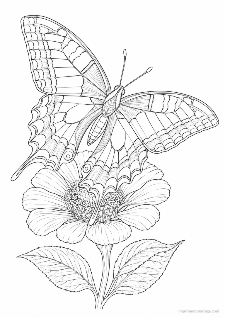 coloriage papillon fins machaon fleur - dessin gratuit &agrave; imprimer